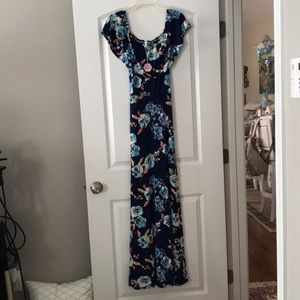 Blue Floral Maternity Maxi Dress